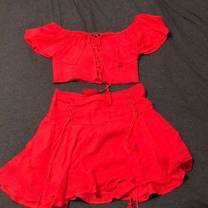 FashionNova red skirt and crop shirt set